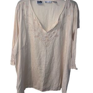 Edward Woman Irish Linen Blouse Womens Plus 3X Cream Embroidered Tunic Top *Read